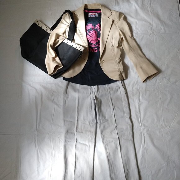 Tsumori Chisato Black Canvas Tote, 5 Organizer Pockets, Signature Cat Dot Print - Picture 8 of 9